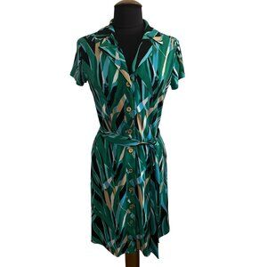 Dana Buchman Green Leaf Print Shirt Dress XS